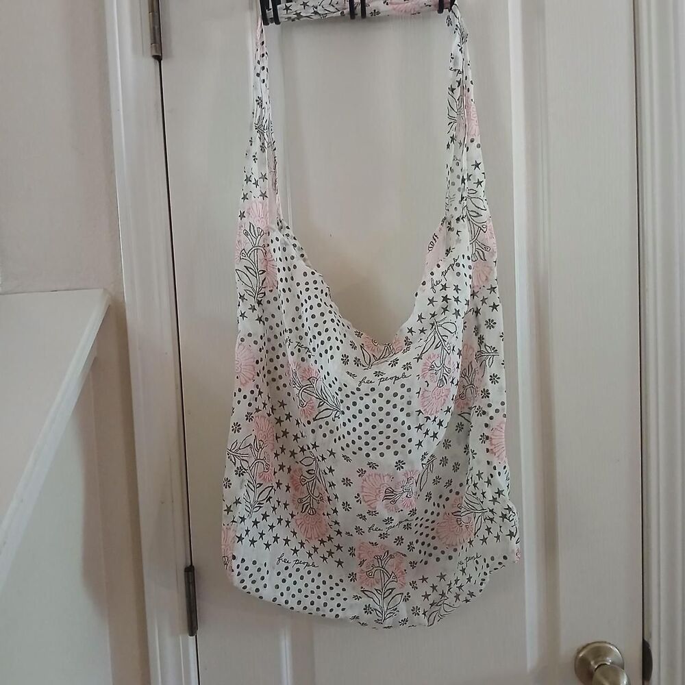 Free People Pink Floral Black Star Polka Dot Reusable Gauze Hobo Tote Bag Fairy
